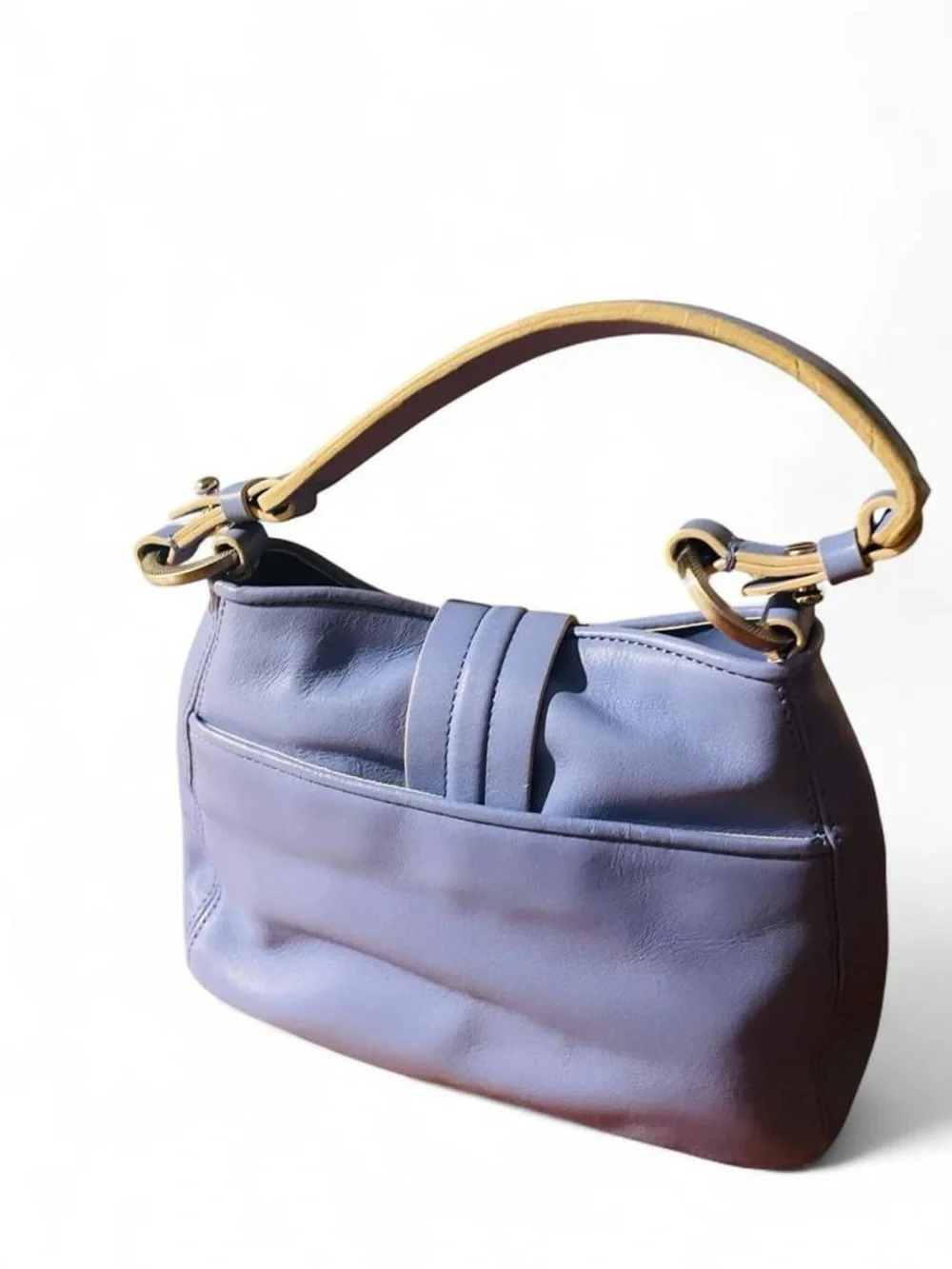 Vintage Ann Taylor Periwinkle Blue Leather Hobo Bag Silver Ring Y2K
